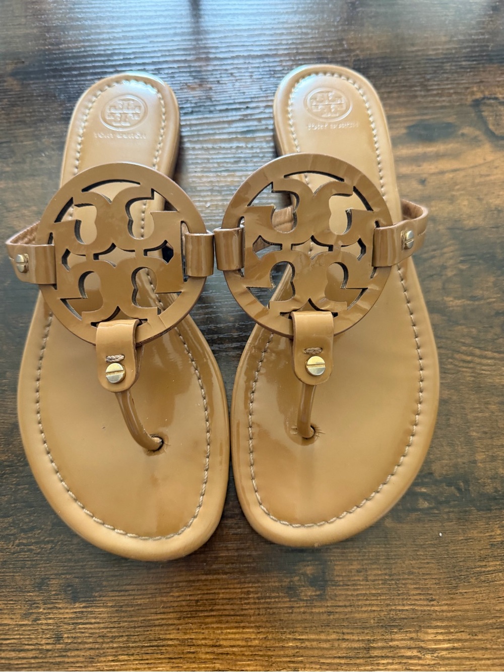 Tory Burch Tan Logo Cutout Thong Sandals